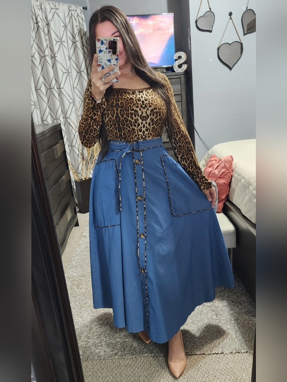 Blue Button-Front A-Line dress